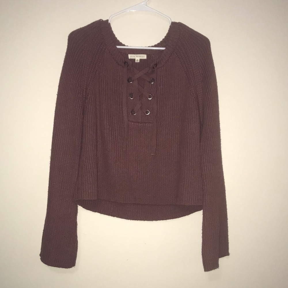 LA HEARTS bell sleeved tie neck sweater